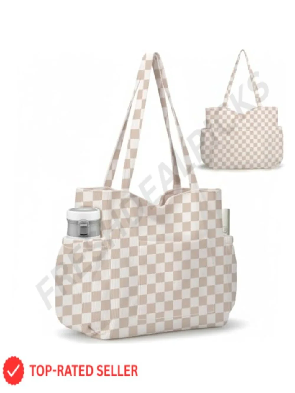 Large Corduroy Tote Bag with 6 Pockets, Crossbody Shoulder Handbag